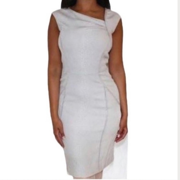 Antonio Melani Women's Gray Embossed Sheath Dress with Angled Neckline - Picture 1 of 10